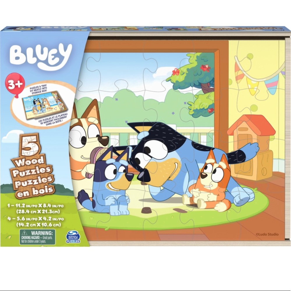 Bluey 5 Wood Puzzles in Wooden Storage Box